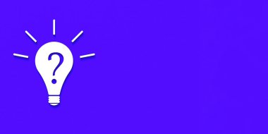 White light bulb with shadow on yellow background. Illustration of symbol of lack of idea. Question mark. Banner for insertion into site. Place for text cope space. 3D image. 3D rendering.