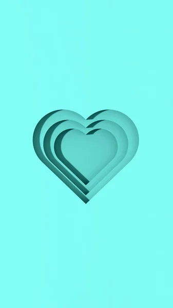 blue hearts with shadows. heart-shaped grooves with shadows. Valentine\'s Day. Vertical image. 3D image. 3d rendering.