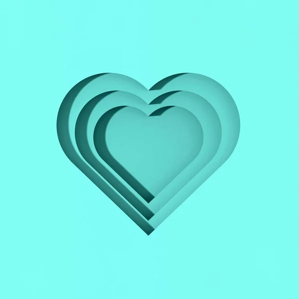blue hearts with shadows. heart-shaped grooves with shadows. Valentine\'s Day. Square image. 3D image. 3d rendering.