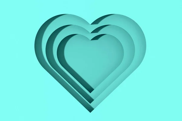 blue hearts with shadows. heart-shaped grooves with shadows. Valentine\'s Day. Horizontal image. 3D image. 3d rendering.