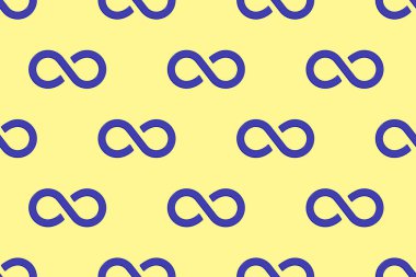 pattern. Infinity sign is blue, isolated on yellow background. Symbol of infinity. 3D image. 3d rendering