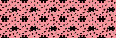 pattern. image of black puzzle elements on pastel purple red backgrounds. riddle. Template for application to surface. Banner for insertion into site. 3D image. 3D rendering.