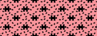 pattern. image of black puzzle elements on pastel purple red backgrounds. riddle. Template for application to surface. Banner for insertion into site. 3D image. 3D rendering.