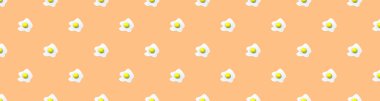 pattern. Image of chicken egg on pastel yellow orange background. Egg with round yolk. Surface overlay pattern. Banner for insertion into site. 3D image. 3D rendering.