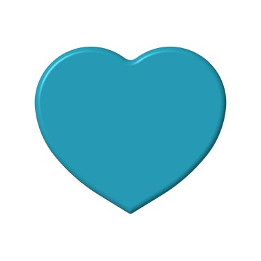 Cyan Blue heart isolated on white background. Paste template. Glare from lighting Valentine's Day. 3D image. 3d rendering.