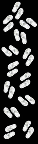 Many Women Summer White Slippers Black Background Slippers Horizontal Image — Zdjęcie stockowe