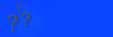 Question marks with shadow on blue background. Technical support. Answers to questions. Banner for insertion into site. Place for text cope space. 3D image. 3D rendering.