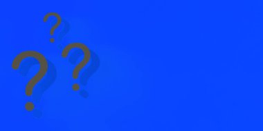 Question marks with shadow on blue background. Technical support. Answers to questions. Banner for insertion into site. Place for text cope space. 3D image. 3D rendering.