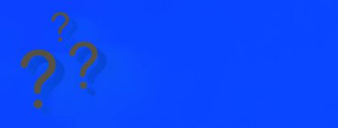 Question marks with shadow on blue background. Technical support. Answers to questions. Banner for insertion into site. Place for text cope space. 3D image. 3D rendering.