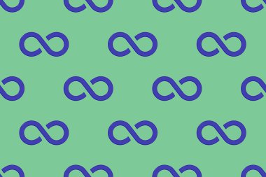 Desen. Sonsuzluk işareti mavi, yeşil arka planda izole edilmiş. Sonsuzluğun sembolü. 3 boyutlu görüntü. 3d oluşturma