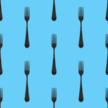 Kusursuz desen. Pastel mavi arkaplanda çatal üst görünümü. Yüzeye başvurmak için şablon. Kare görüntü. Düz yatıyordu. 3 boyutlu görüntü. 3B görüntüleme.