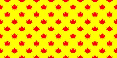 Sarı arka planda kırmızı akçaağaç yaprakları var. Yüzeye uygulama şablonu. Siteye eklenmek için pankart.