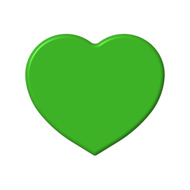 Green heart isolated on white background. Paste template. Glare from lighting Valentine's Day. 3D image. 3d rendering.