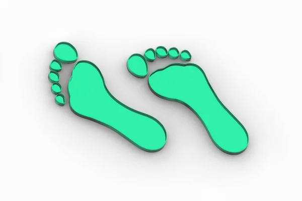 Two Green Glass Bare Footprints Bare Footprint Close Horizontal Image — Stock Photo, Image