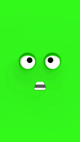 Green Face Cute Character Cute Face Stupid Face Emotion Surprise — Stock Photo, Image