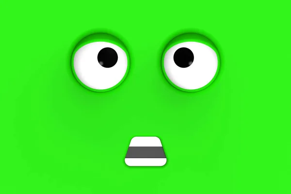 Зеленое Лицо Милого Персонажа Симпатичное Лицо Тупое Лицо Эмоциональный Сюрприз — стоковое фото
