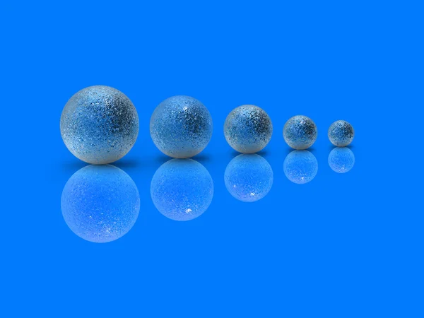 Cinq Boules Métal Différentes Tailles Couleur Bleue Sur Fond Bleu — Photo