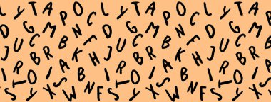 Klavye sembolleri ile şablon. Bir dizi mektup. Yüzey şablonu. Pastel sarı turuncu arka plan. Siteye eklenmek için pankart.