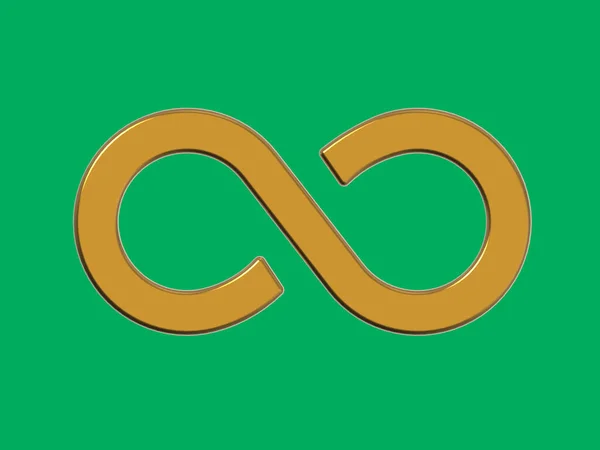 Znak Nieskończoności Jest Złoty Odizolowany Zielonym Tle Symbol Nieskończoności Poziomy — Zdjęcie stockowe