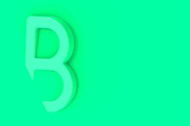 B harfi yeşil arka planda. Mektubun bir kısmı arka planda kaldı. Yatay görüntü. 3 boyutlu görüntü. 3B görüntüleme.