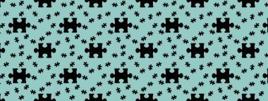 Desen. Pastel yeşil arka planda siyah yapboz elementlerinin görüntüsü. Bilmece. Yüzeye uygulama şablonu. Bölgeye yerleştirme pankartı. 3 boyutlu görüntü. 3B görüntüleme.