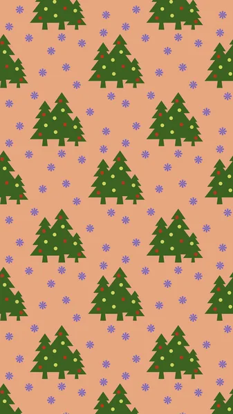Pattern Image Green Christmas Trees Balls Snowflakes Pastel Red Orange — Stock Photo, Image