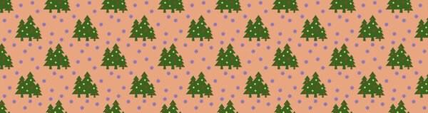 шаблон. Изображение зеленых елок с шарами и снежинками на пастельно-красном оранжевом фоне. Символ Нового года и Рождества. Знамя для вставки на сайт. 3D изображение. 3d-рендеринг