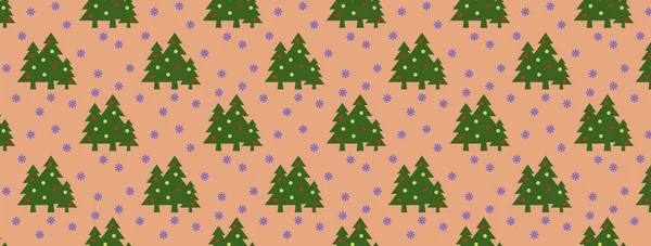 Pattern Image Green Christmas Trees Balls Snowflakes Pastel Red Orange — Stock Photo, Image