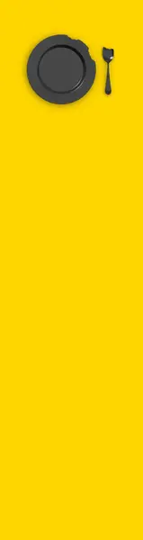 Placa Negra Mordida Sobre Fondo Amarillo Junto Plato Hay Una —  Fotos de Stock