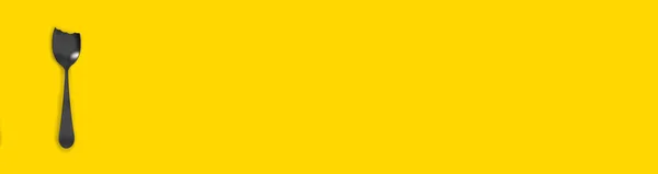 Bitten Black Spoon Yellow Background Teeth Marks Food Crisis Famine — Stock Photo, Image