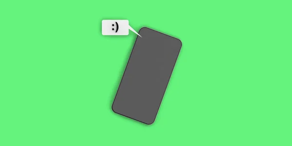 Egy Szöveges Üzenet Benne Egy Karakter Emotikonnal Mobiltelefon Zöld Háttérrel — Stock Fotó