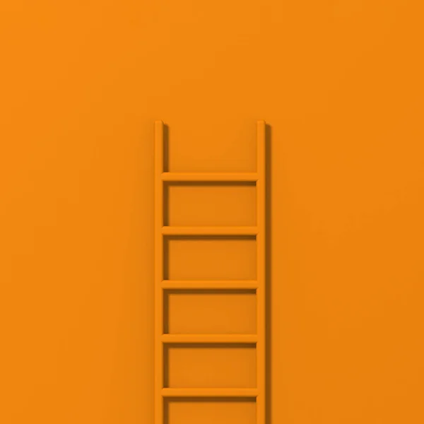 Orange staircase on Orange background. Staircase stands vertically near wall. Way to success concept. Square image. 3d image. 3D rendering.