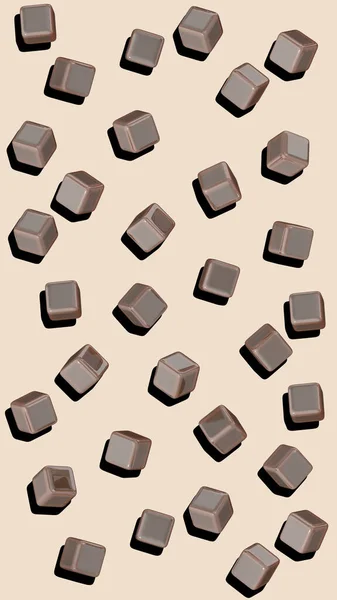 abstract cubes of brown color on a Ivory color background. Vertical image. 3D image. 3D rendering.