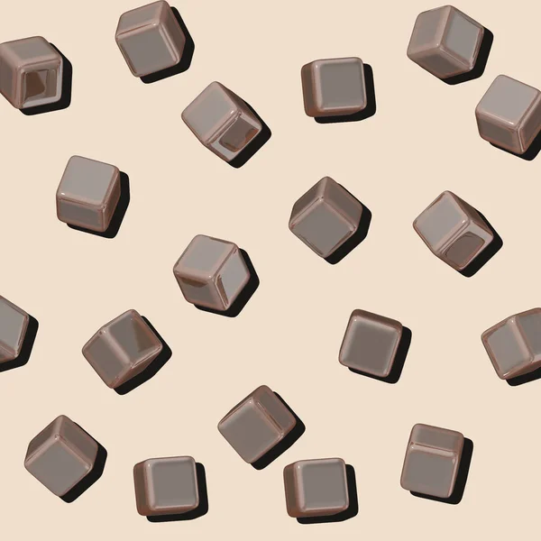 在象牙色背景上的棕色的抽象立方体 正方形图像 3D图像 3D渲染 — 图库照片
