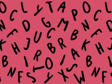 Klavye sembolleri ile şablon. Bir dizi mektup. Yüzey şablonu. mor arka plan. Yatay resim.