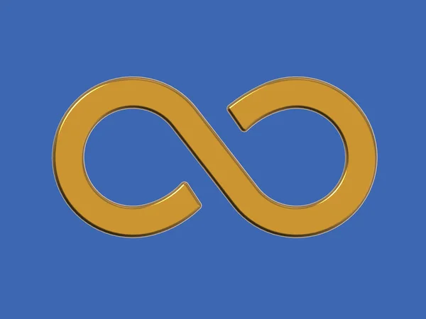 The sign of infinity is golden, isolated on a Azure Blue background. Symbol of infinity. Horizontal image. 3D image. 3D rendering.