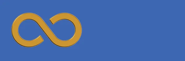 The sign of infinity is golden, isolated on a Azure Blue background. Symbol of infinity. Horizontal image. Banner for insertion into site. Place for text cope space. 3D image. 3D rendering.