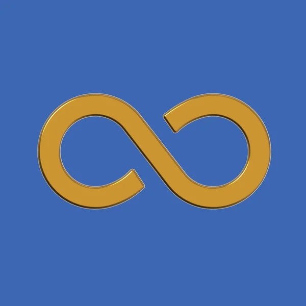 Znak Nieskończoności Jest Złoty Odizolowany Tle Błękitnego Błękitu Symbol Nieskończoności — Zdjęcie stockowe