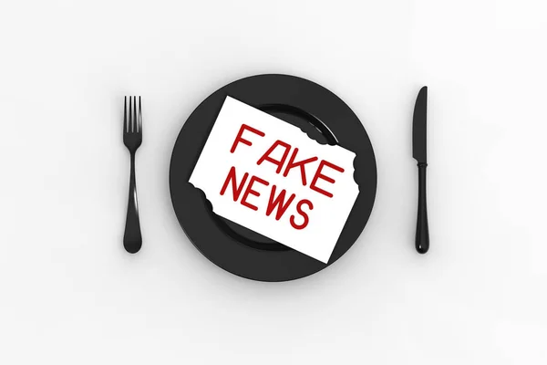 Inscrição Notícias Falsas Uma Folha Mordida Papel Absorção Mentiras Papel — Fotografia de Stock