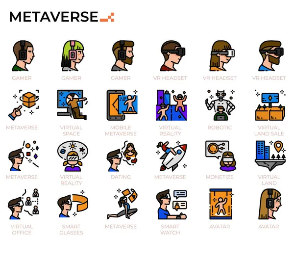 Metaverse Icons Für Digitale Technologie Studium Bildung Websites Präsentationen Bücher — Stockvektor