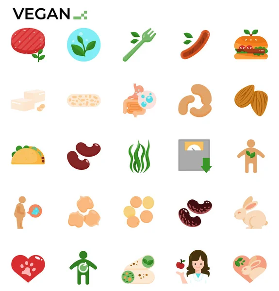 Vegán Vegetáriánus Ikon Készlet Élelmiszer Egészségügyi Tanulmány Oktatás Weboldalak Előadások — Stock Vector