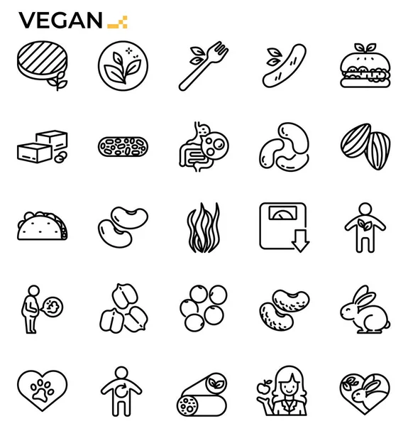 Ícone Vegano Vegetariano Definido Para Estudo Alimentos Saúde Educação Sites — Vetor de Stock