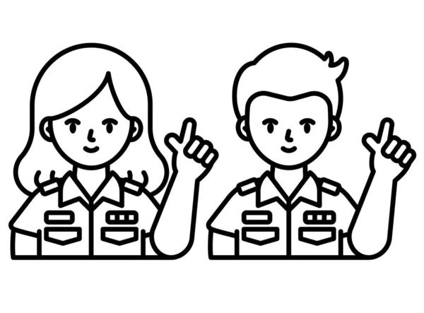 Woman Man Officer Pointing Finger Gesture Modern Concept Icon Website — ストックベクタ