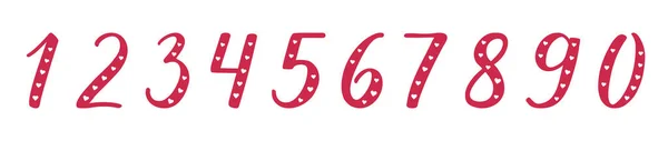 Números Caligrafia Escova Moderna Letras Manuscritas Dígitos Vermelhos Desenhados Mão —  Vetores de Stock