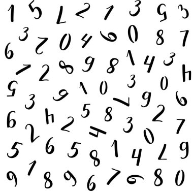 Sayısal vektör kusursuz desen. El yazısıyla yazılmış modern fırça kaligrafisi. Şekiller 1, 2, 3, 4, 5, 6, 7, 8, 9, 0 güzelce ve güzelce çizilmiş. Kalın ve ince çizgileri olan siyah sayılar.