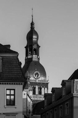 black and white shoot of an old town architecture 