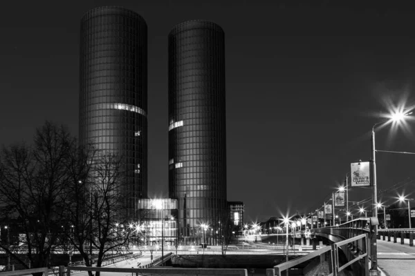 Modern Buildings Night City Black White — 스톡 사진