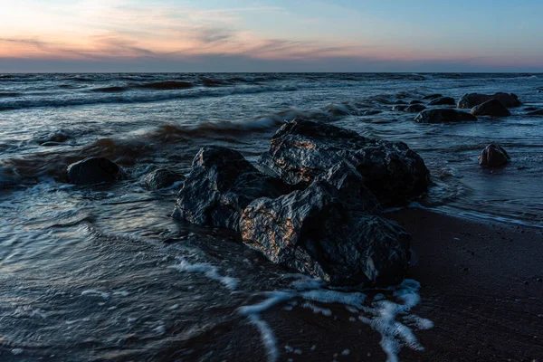 Côte Rocheuse Aube Coucher Soleil Sur Mer — Photo