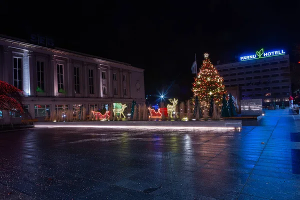 Christmas Decorations Night City — Stockfoto