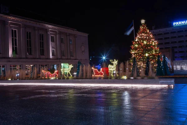 Christmas Decorations Night City — Zdjęcie stockowe